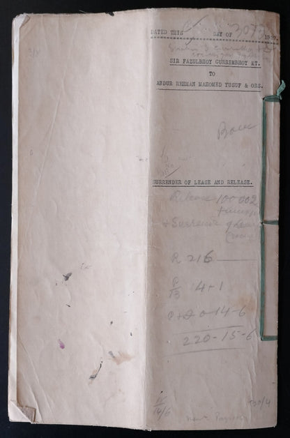 AOP India 1937 indenture signed Fazulbhoy Currimbhoy