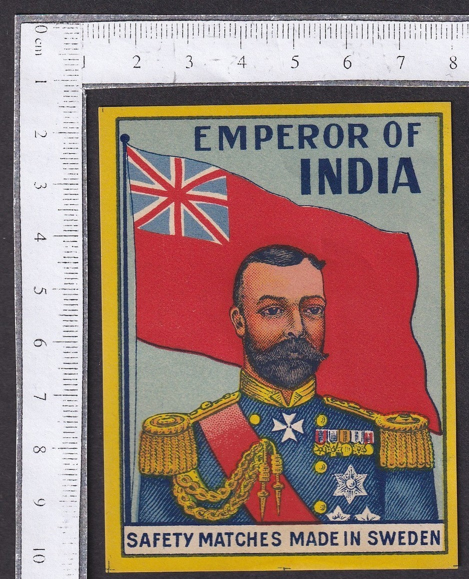 India vintage large matchbox label EMPEROR OF INDIA