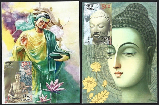 India 2007 Buddha set of 6 on 6 Shrawasti 2022 maximum cards