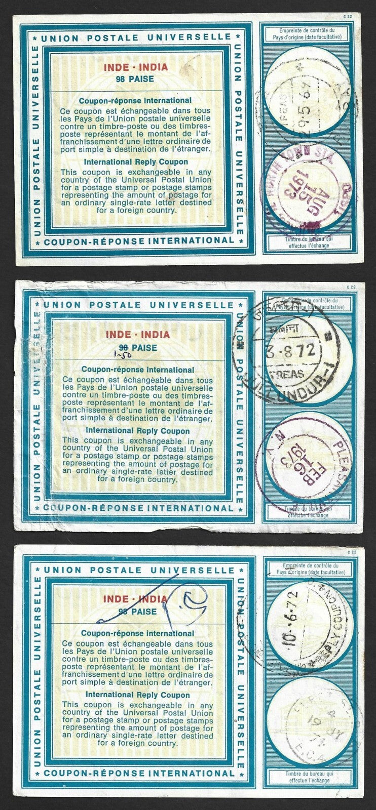 (AOP) India IRC International Reply Coupon collection (12)