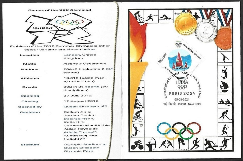 India 2024 Paris Olympics souvenir with 2012 London, UK Olympics cachet