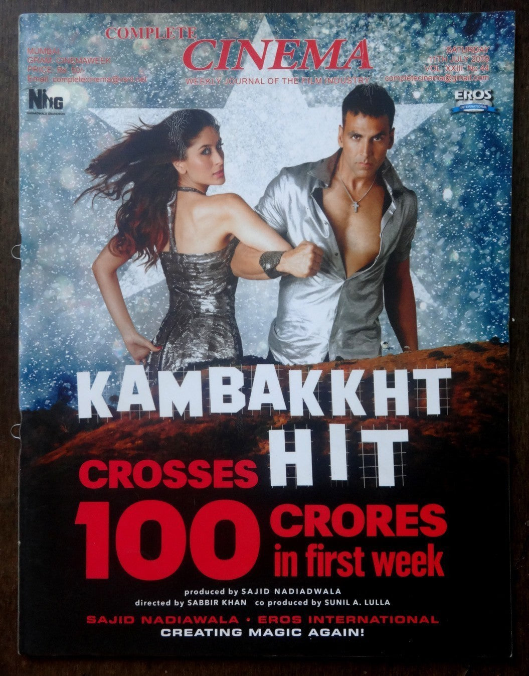 Bollywood Trade magazine COMPLETE CINEMA 11 July 2009 issue Akshay Kumar cover