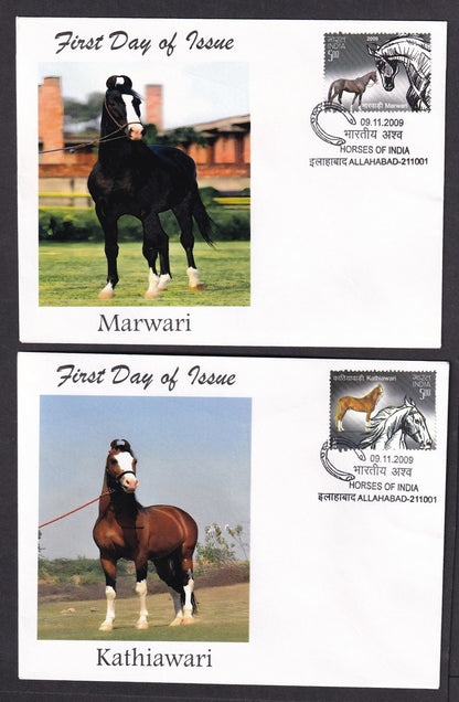 India 2009 HORSES OF INDIA set of 4 on 4 private (non Official) First Day covers