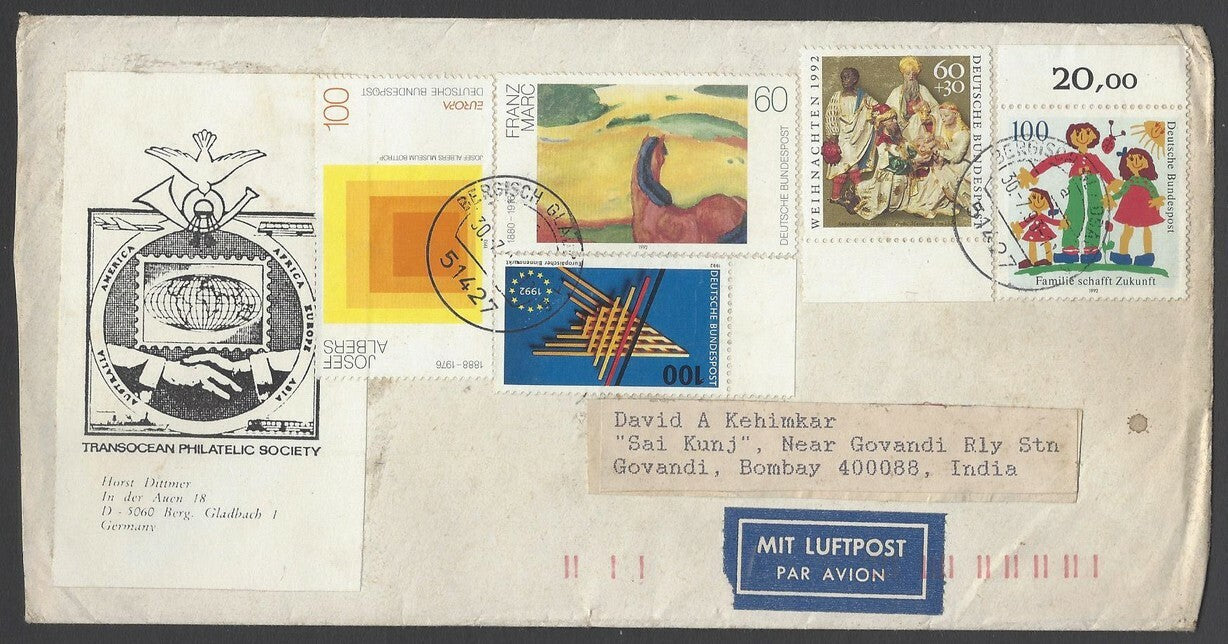 AOP Germany West covers with commemoratives to India (5)