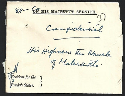 India crested envelope RESIDENT FOR THE PANJAB STATES