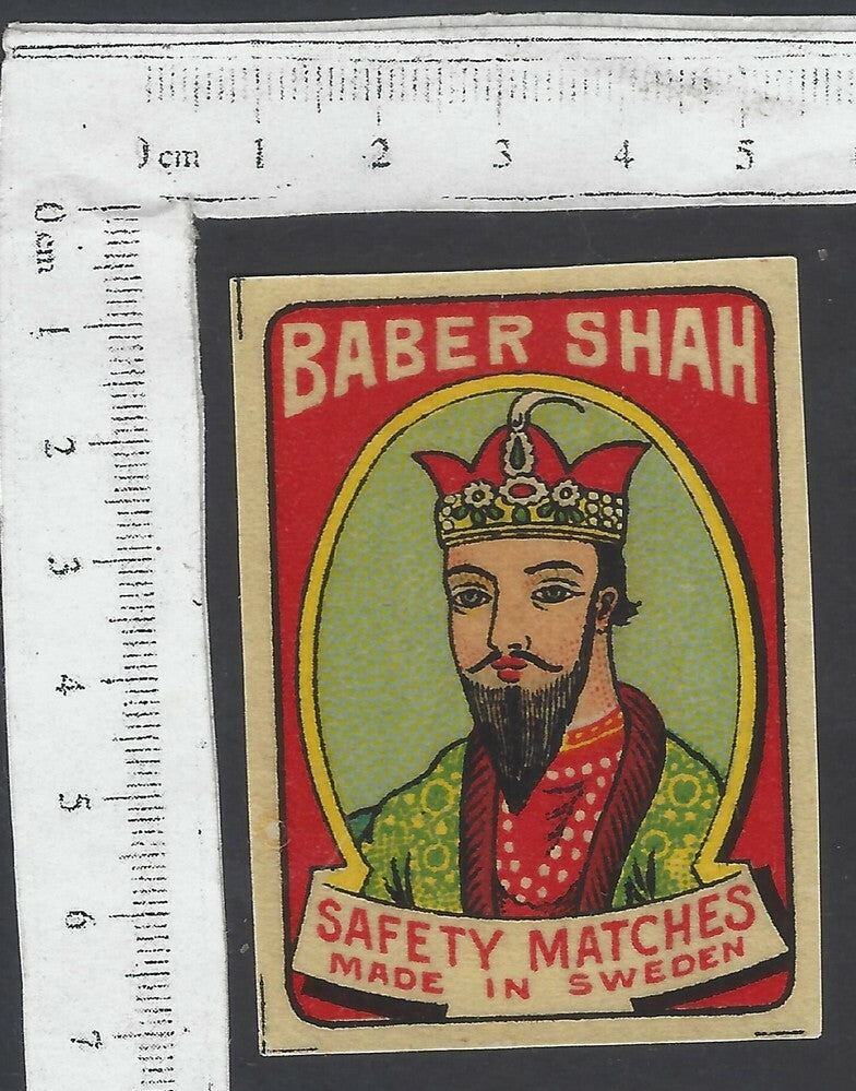 AOP India vintage matchbox label BABER SHAH