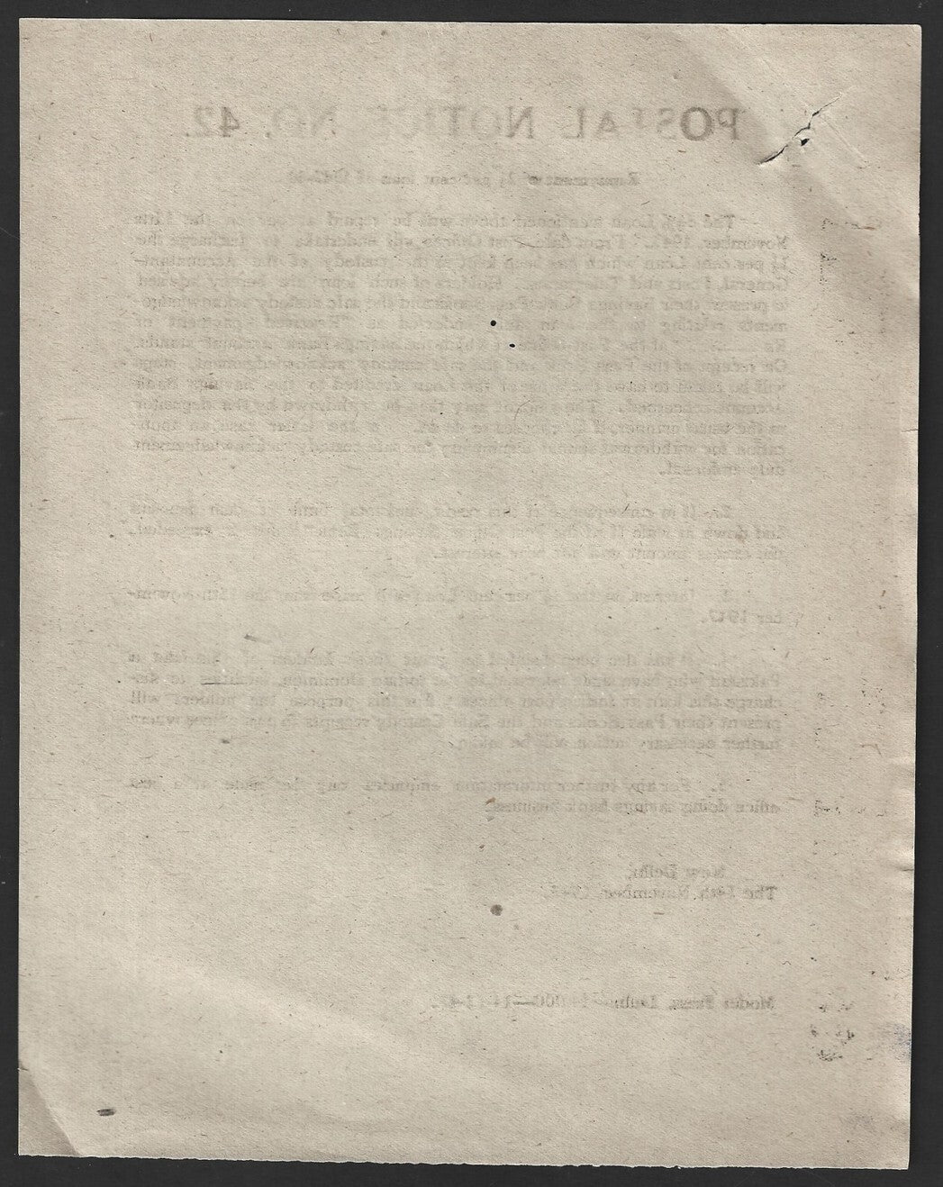 India POSTAL NOTICE No. 42 14th Nov. 1947 Repayment of 3 1/2 % loan + CIRCULAR