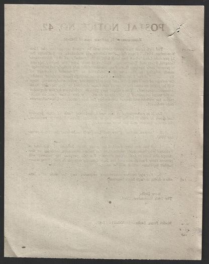 India POSTAL NOTICE No. 42 14th Nov. 1947 Repayment of 3 1/2 % loan + CIRCULAR