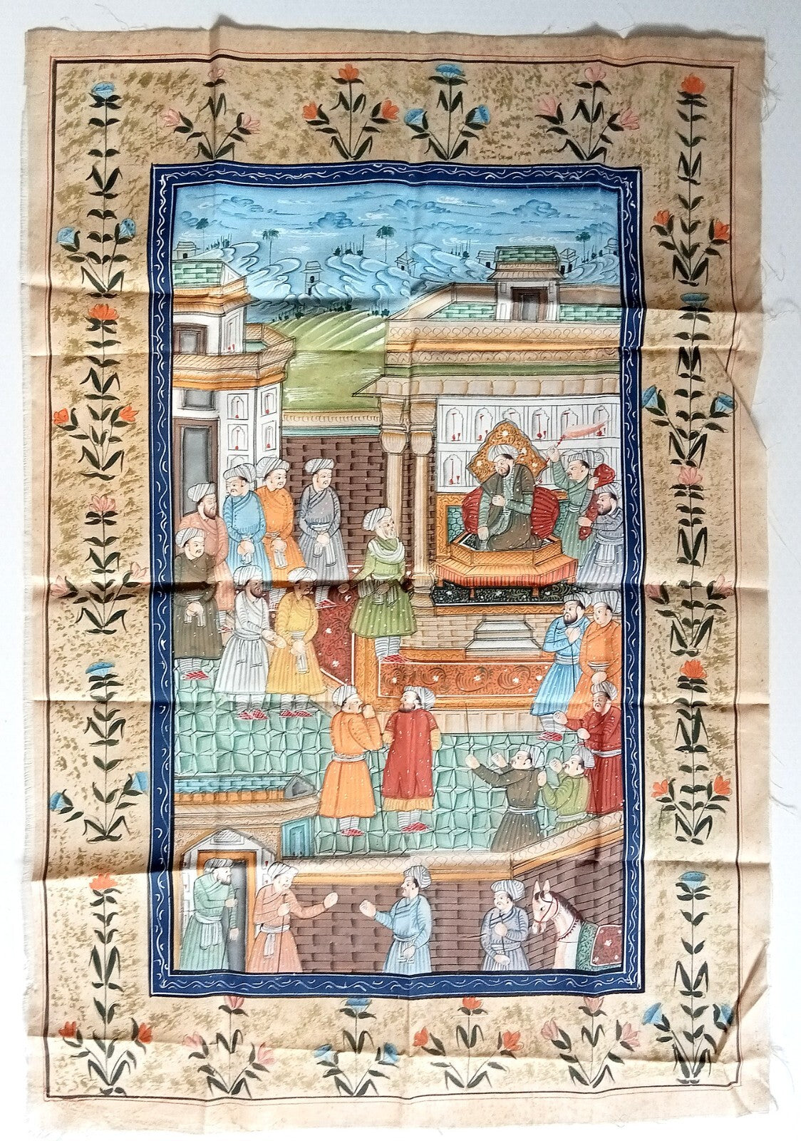 India vintage hand painting on cloth MUGHAL PAINTING 15 x 22 inches