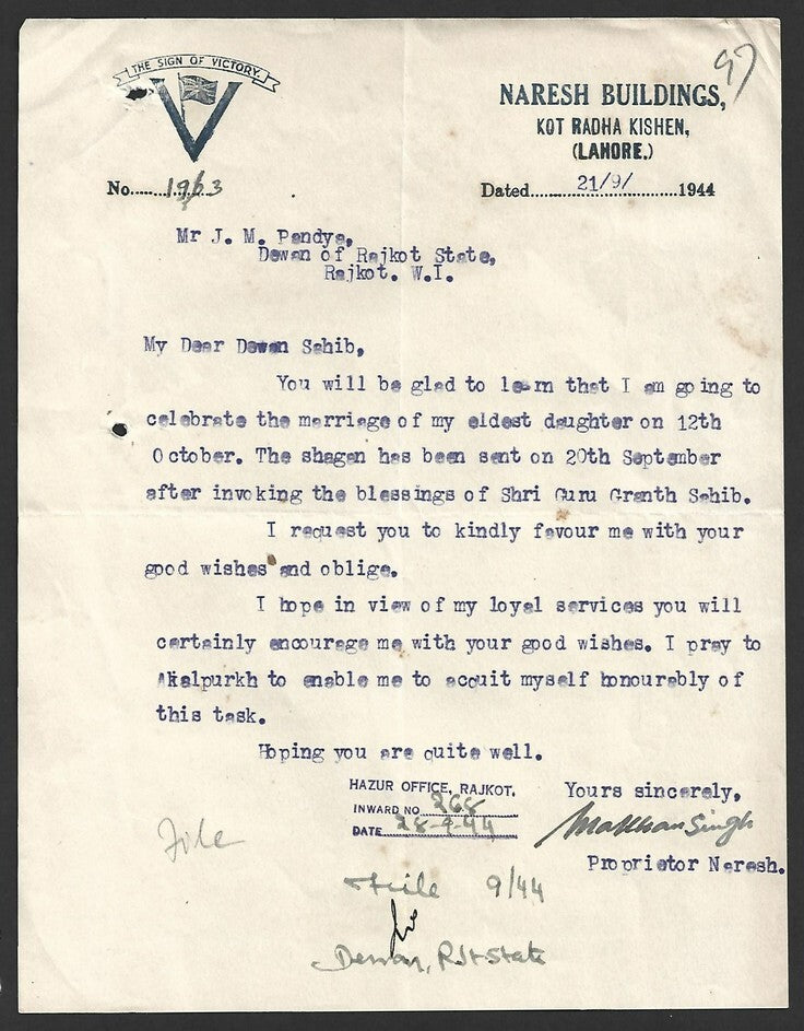 AOP India Correspondence : THE NARESH, pro Princely State magazine 1944