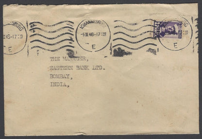 AOP South Africa 1943 bantam 2d single franking cover Johannesburg to India