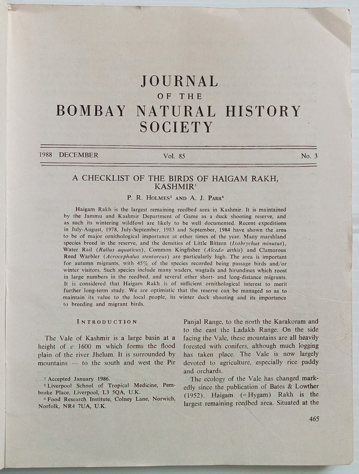 AOP India JOURNAL of the Bombay Natural History Society 1988