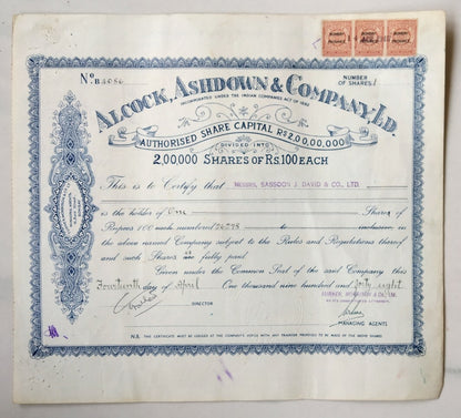  India 1948 Alcock Ashdown & Company Ltd share certificate