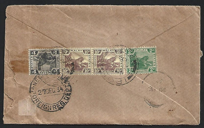 FMS 1934 registered cover IPOH to India