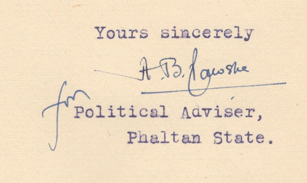 India 1946 crested letter PHALTAN STATE