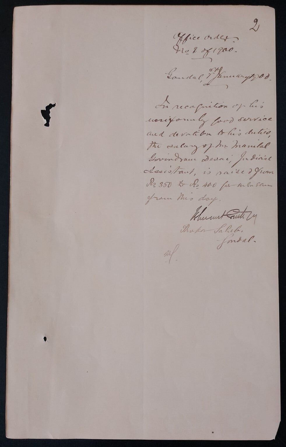 AOP India 1900 letter signed Maharaja of Gondal Bhagwatsinhji