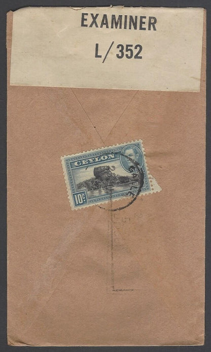 AOP Ceylon WW2 World War 2 censor tape on cover to India