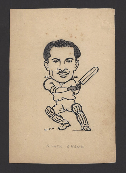 Cricket India 1950 Gogumal Kishenchand pencil sketch by cartoonist R Booch Ӝ