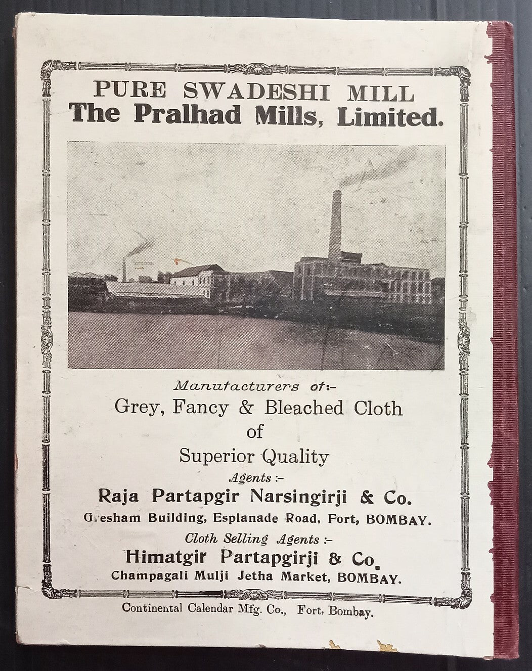 AOPIMT India Advertisement Blotter Book 1932 THE PRALHAD MILLS, Bombay