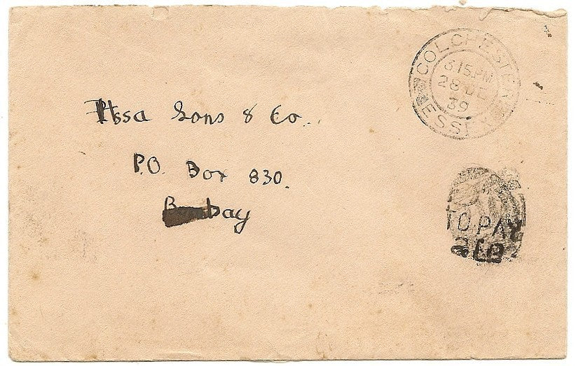 GB 1939 unpaid cover to India wi postage due mark obliterated with 1844 numeral