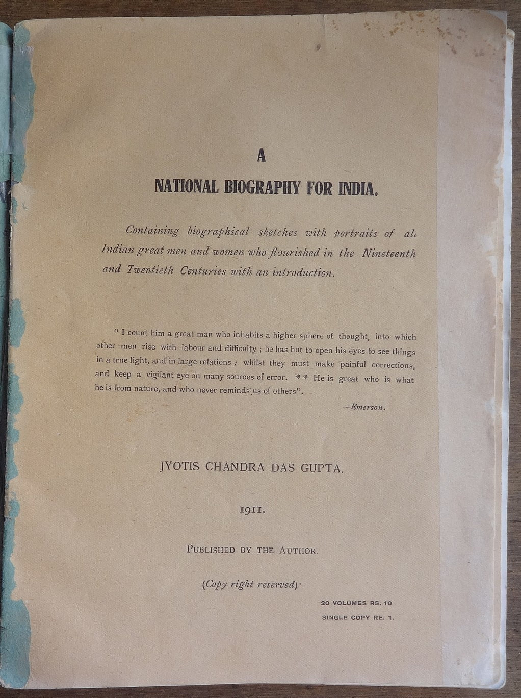 A National Biography of India Volume 1 1911 DAMAGED COVER 10 plates