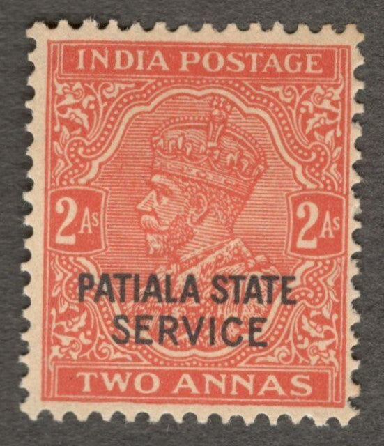 Indian Patiala State KGV 1935-39 2a vermillion die MH. SG O61 £32