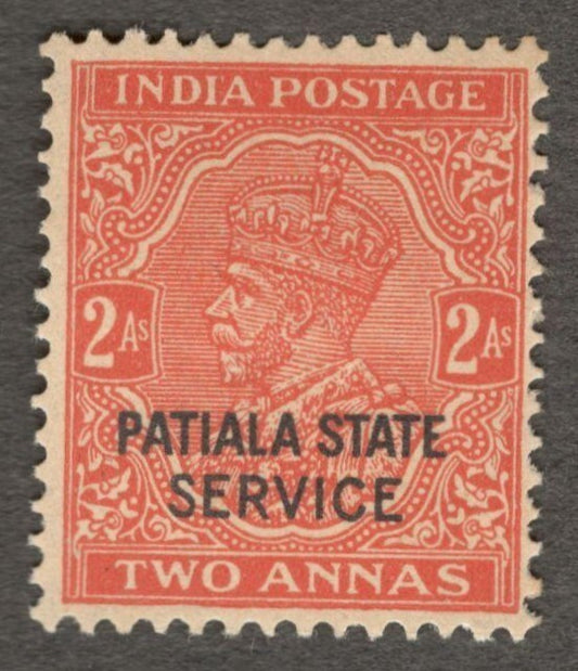 Indian Patiala State KGV 1935-39 2a vermillion die MH. SG O61 £32