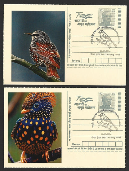 India 2024 Birding Paradise Savoy Hotel postmarks on cards PEACOCKS (15)