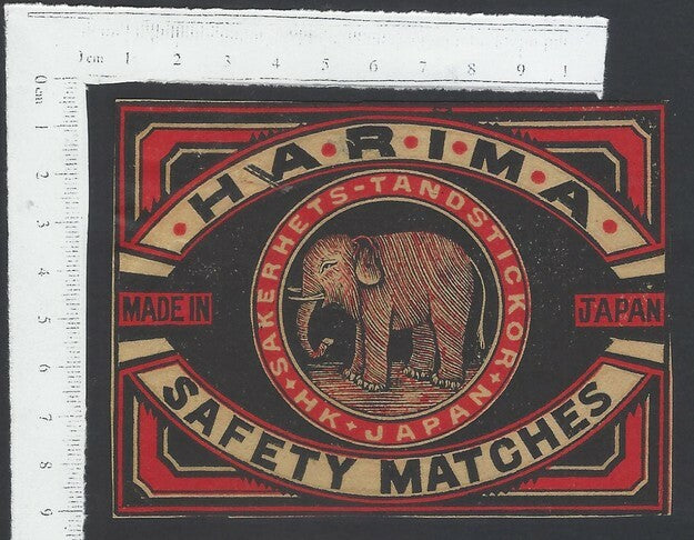 AOP India vintage matchbox label packet size H A. R. I. M. A. Elephant