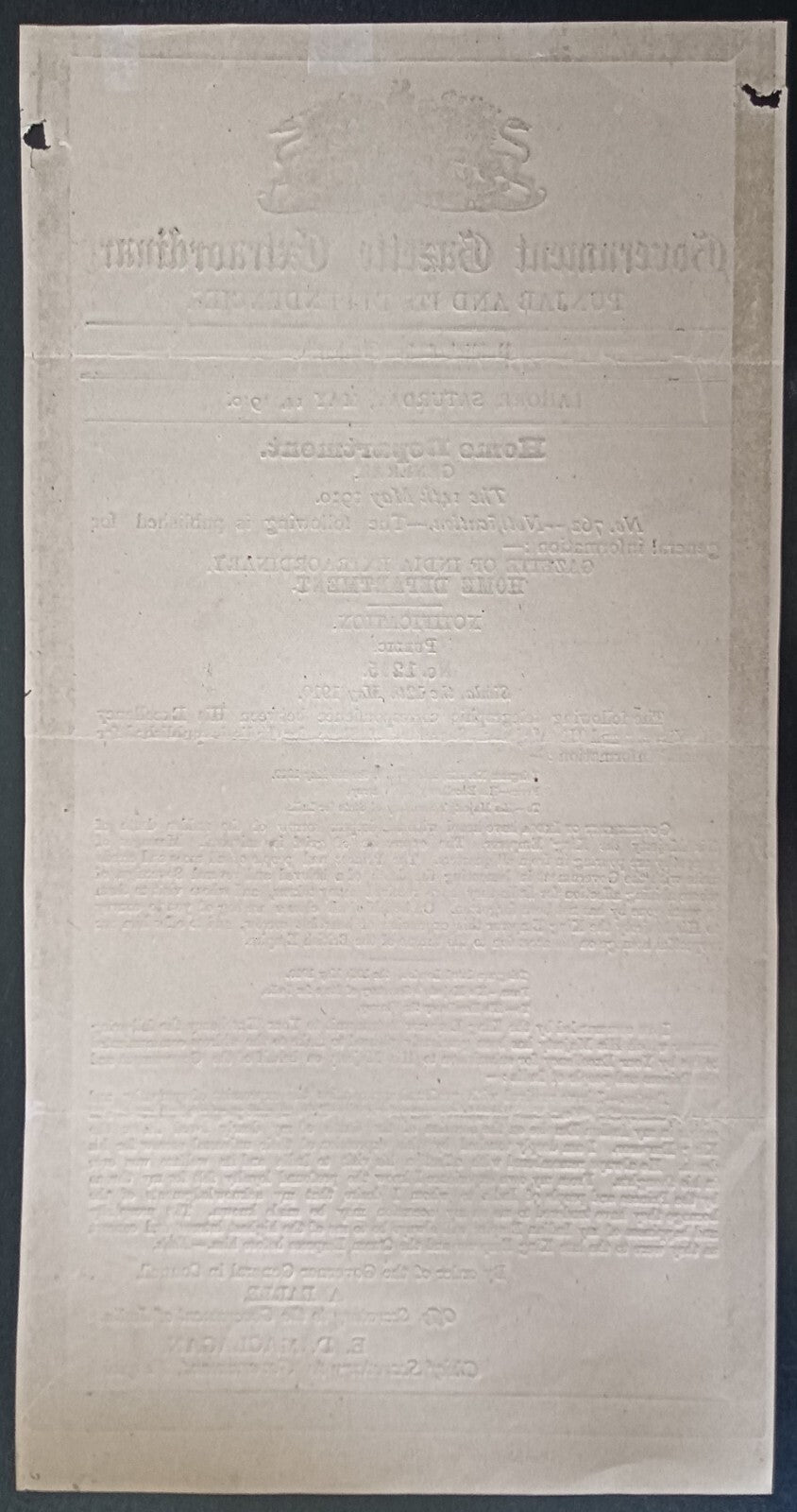 India 1910 black bordered Gazette notifying the death of King Edward VII
