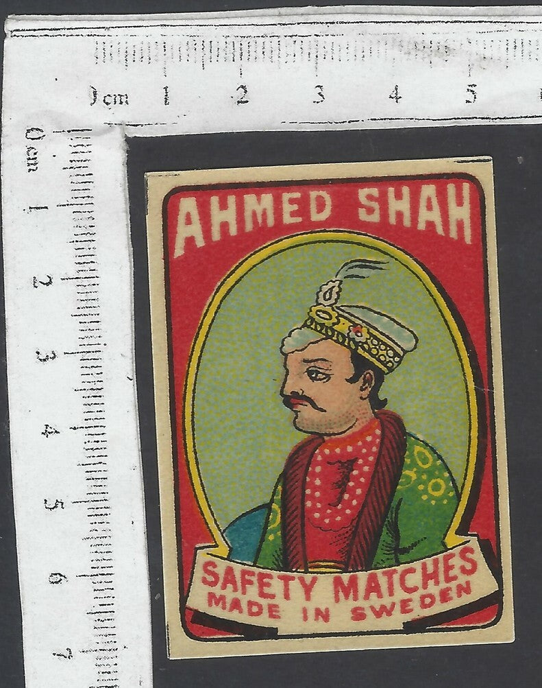 AOP India vintage matchbox label AHMED SHAH