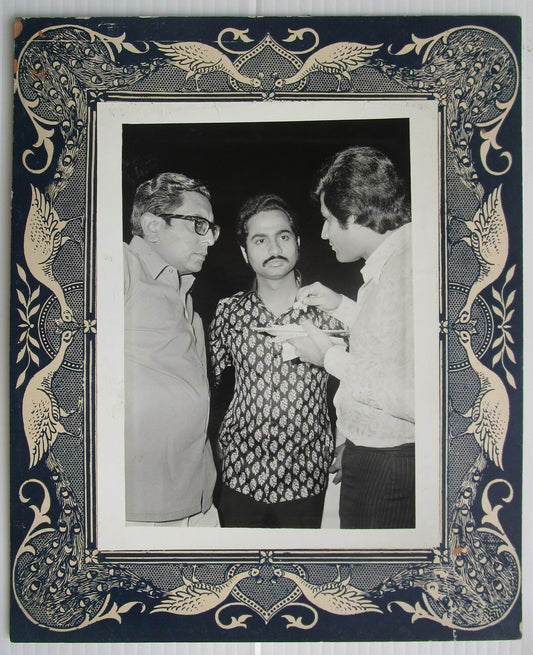 India Bollywood vintage photos incl Manoj Kumar. Card size 9” x 11” (3)