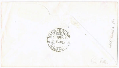 India 1953 cover with Madras Paquebot Hoskings #2995 Rarity 'D'