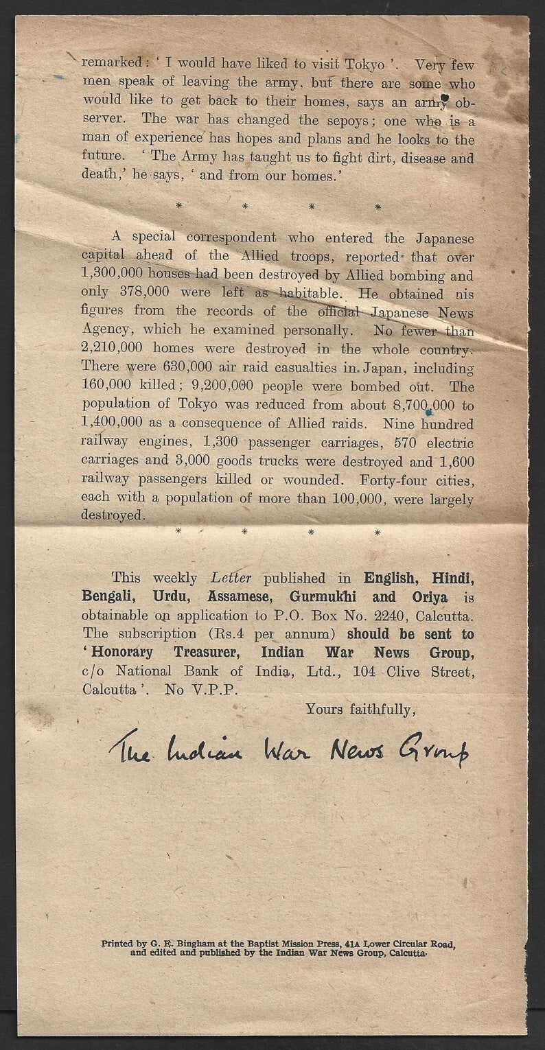 THE INDIAN WAR NEWS GROUP WW2 propaganda leaflet
