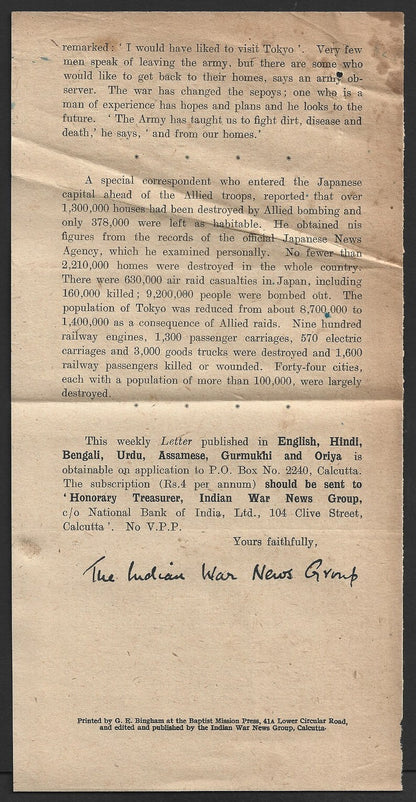 THE INDIAN WAR NEWS GROUP WW2 propaganda leaflet
