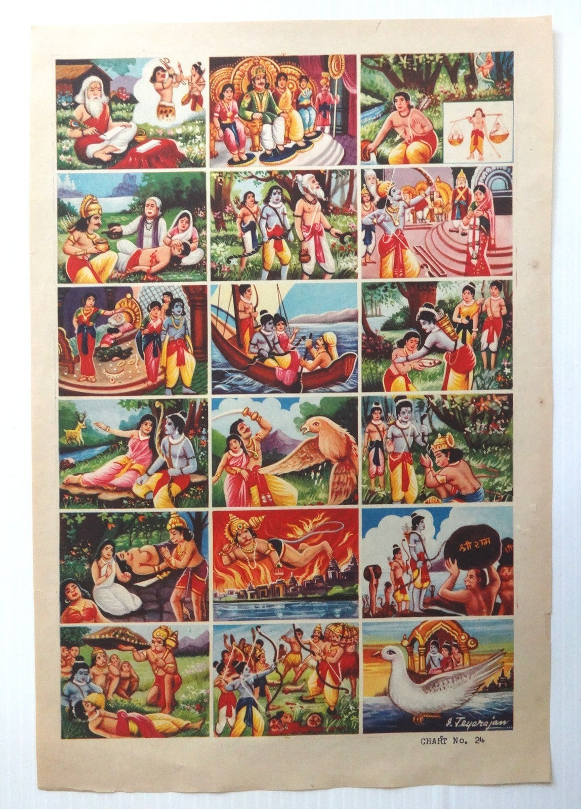India vintage Hindu poster RAMAYAN by I. JAYARAJAN 9.6” x 14.3”