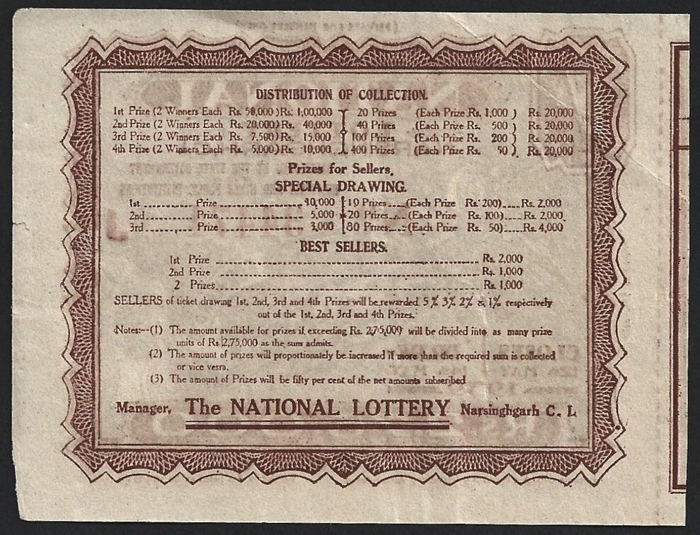 (AOP) India Narsingarh State 1939 1 Re note/coupon