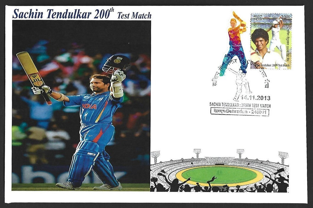 CRICKET India 2013 Sachin Tendulkar 200th Test private FDC with diecut label