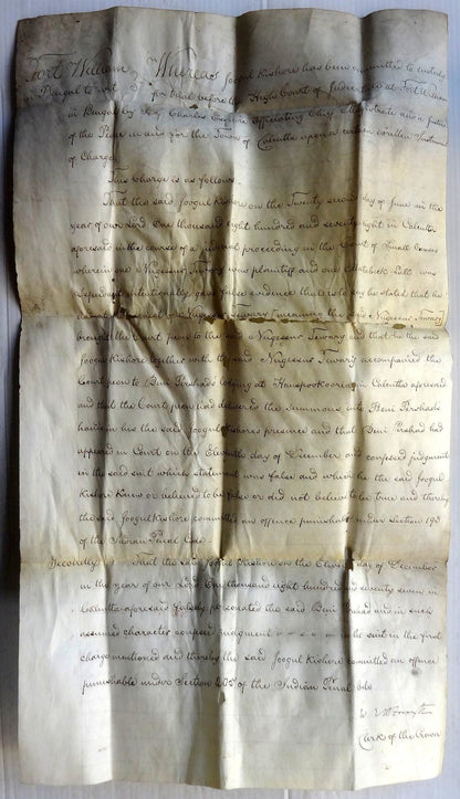 India 1878 parchment animal skin Court document Charge of giving false evidenceӜ