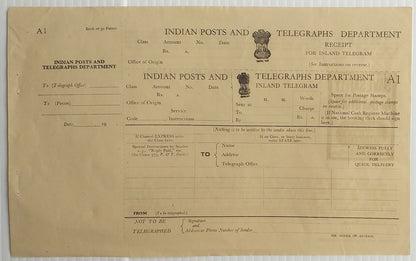 AOP India 1948 Inland Telegram 1953 printing unused