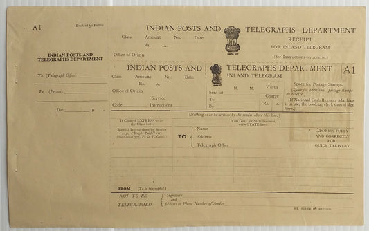 AOP India 1948 Inland Telegram 1953 printing unused