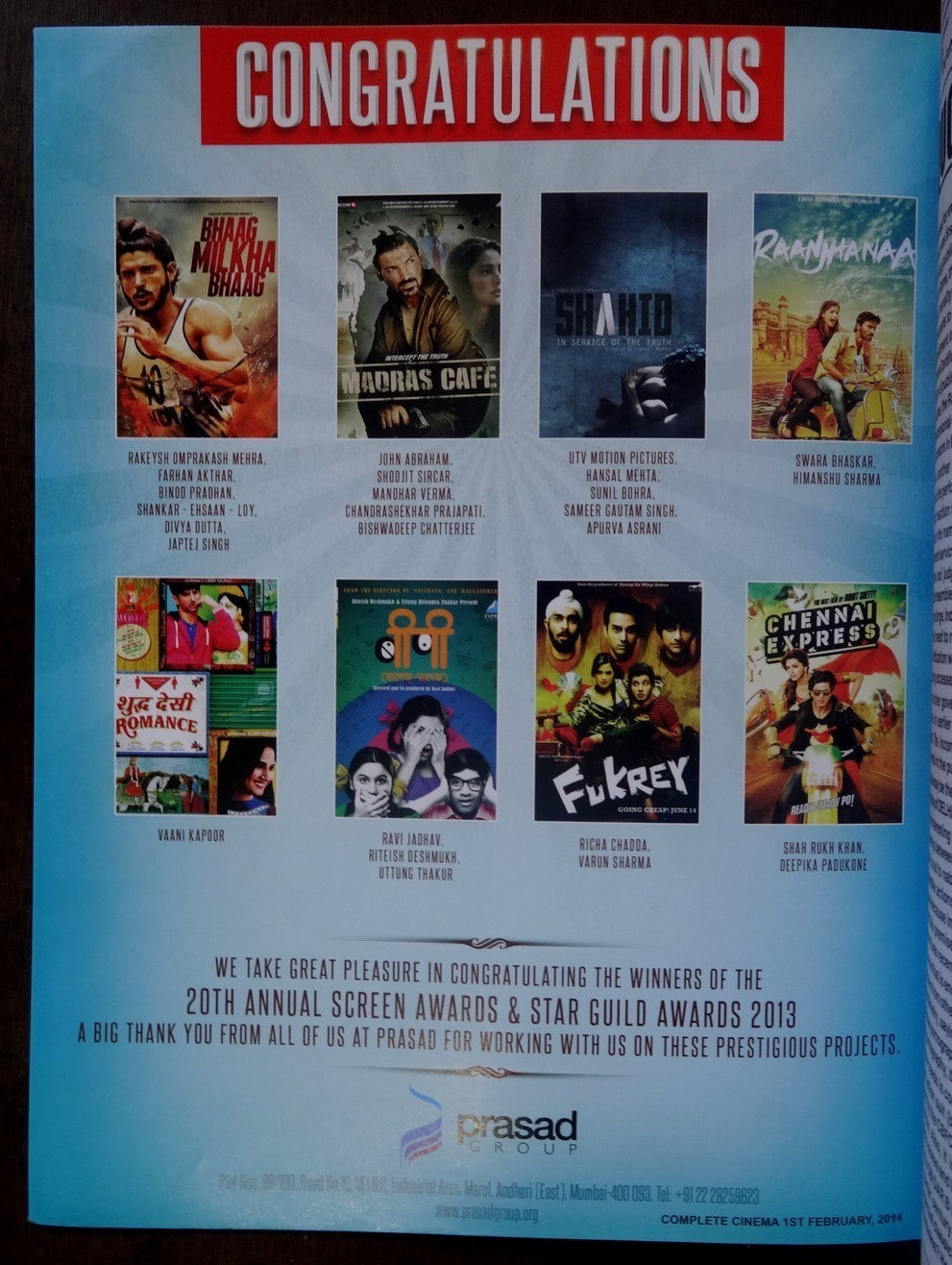 Bollywood Trade magazine COMPLETE CINEMA 1 Feb 2014 issue – Madhuri Dixit cover