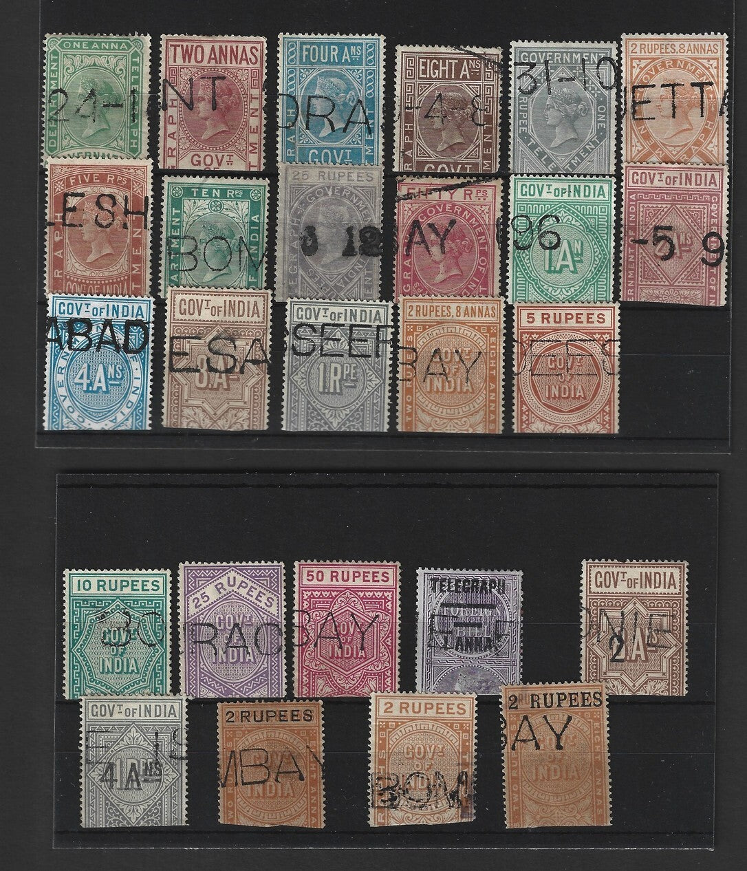 India 1869-1904 telegraph stamps collection (26 different)