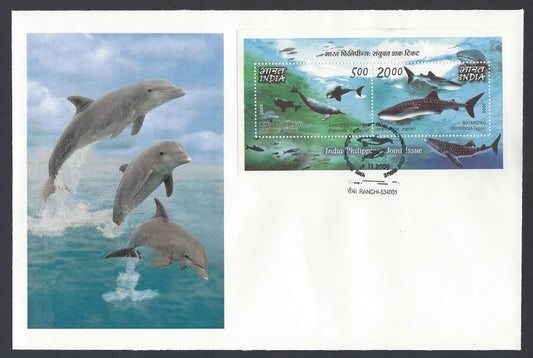 India 2010 Dolphin’s minisheet FDC