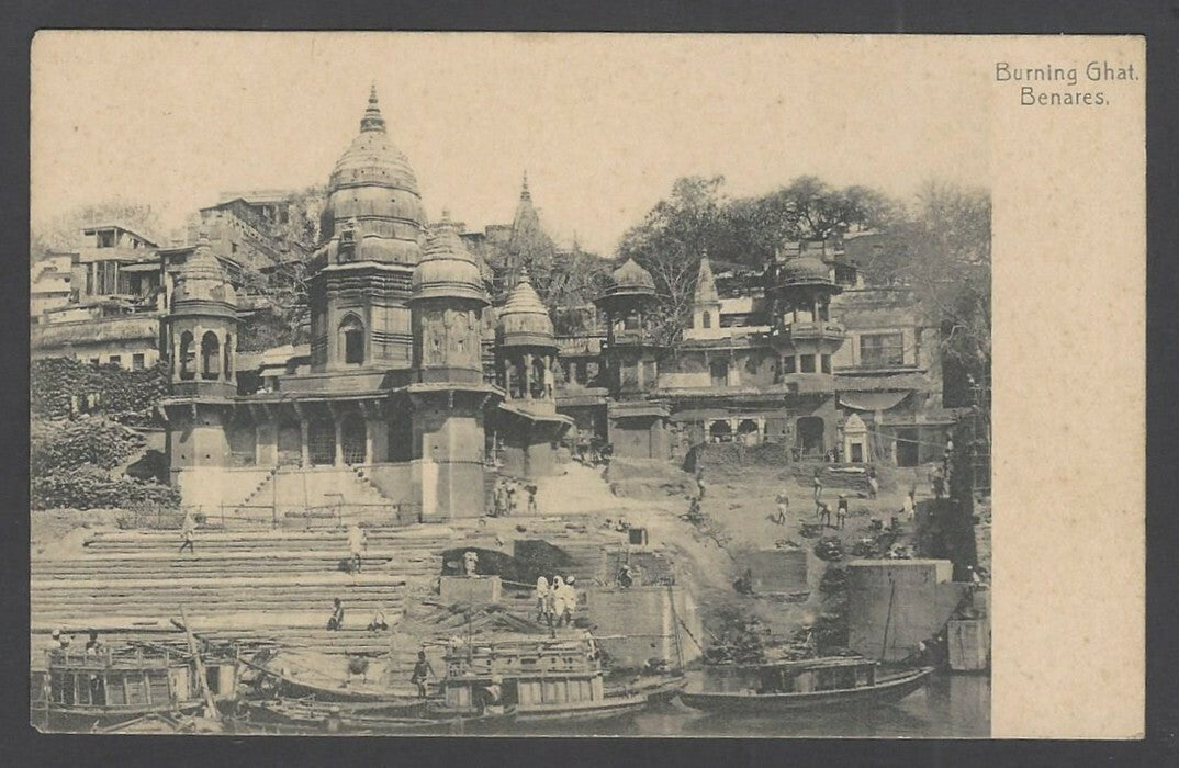 India Burning Ghat Benares vintage postcard
