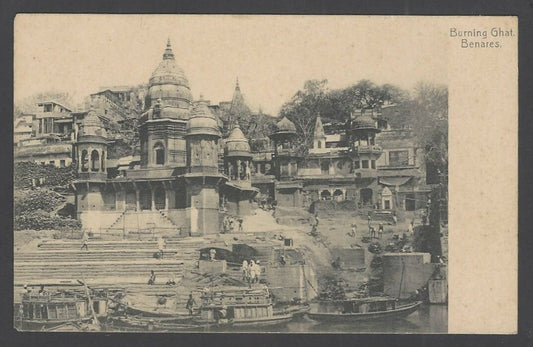 India Burning Ghat Benares vintage postcard