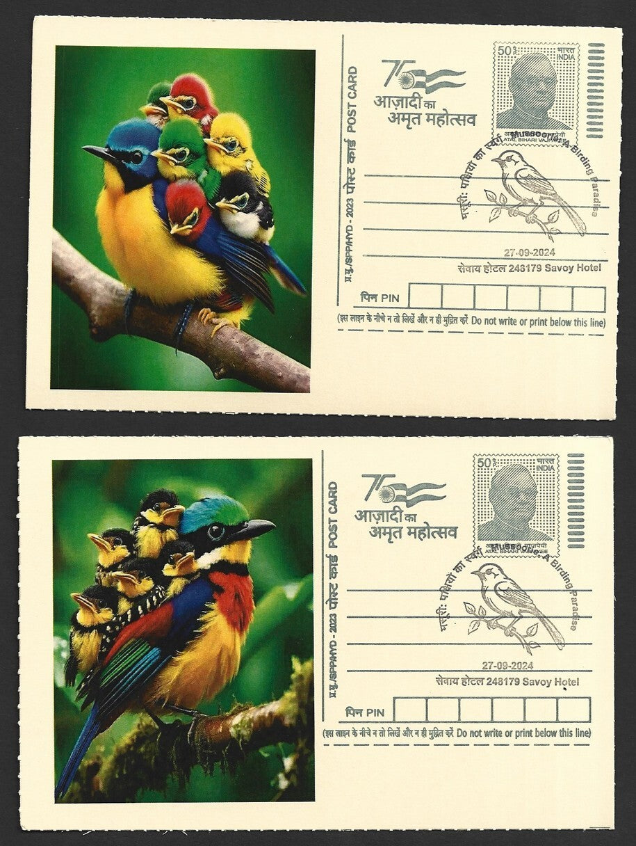 India 2024 Birding Paradise Savoy Hotel postmark cards FAMILIES OF BIRDS (10)