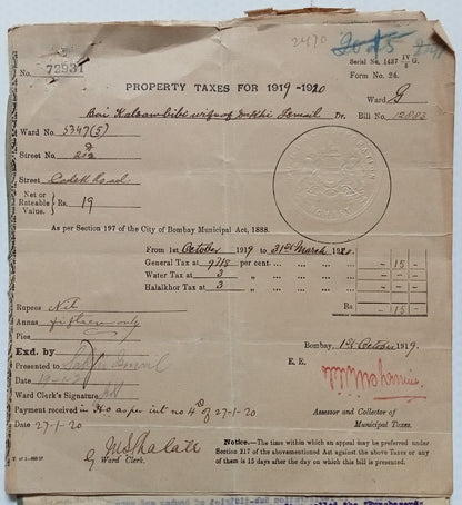 AOP India Special Adhesive KEdVII 100R & KGV 5r & 20R on 1916 indenture & map