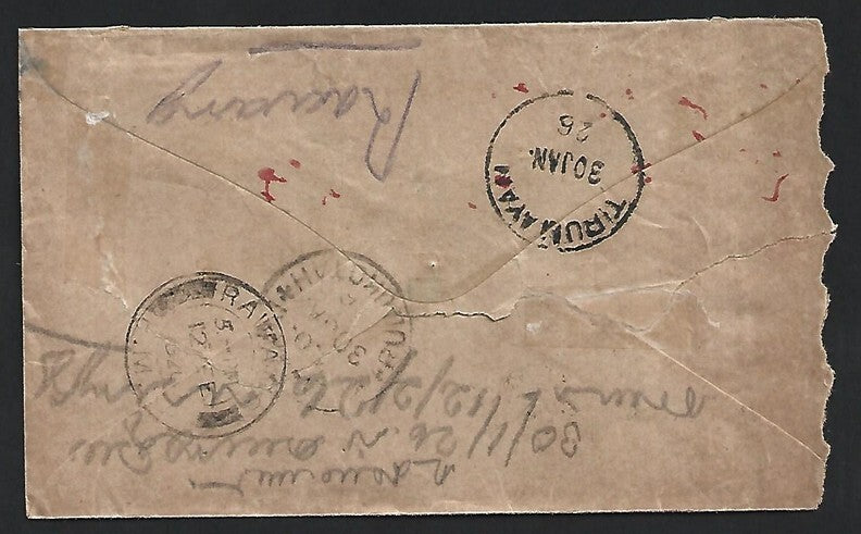 Malaya 1926 unpaid cover from India to RAWANG with postage due mark