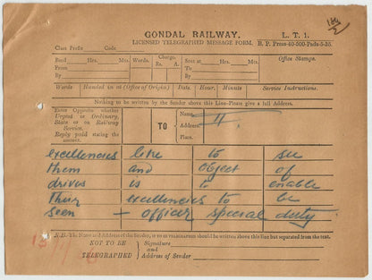 India 1936 Viceroy’s Camp Morvi 2 page OSD telegram